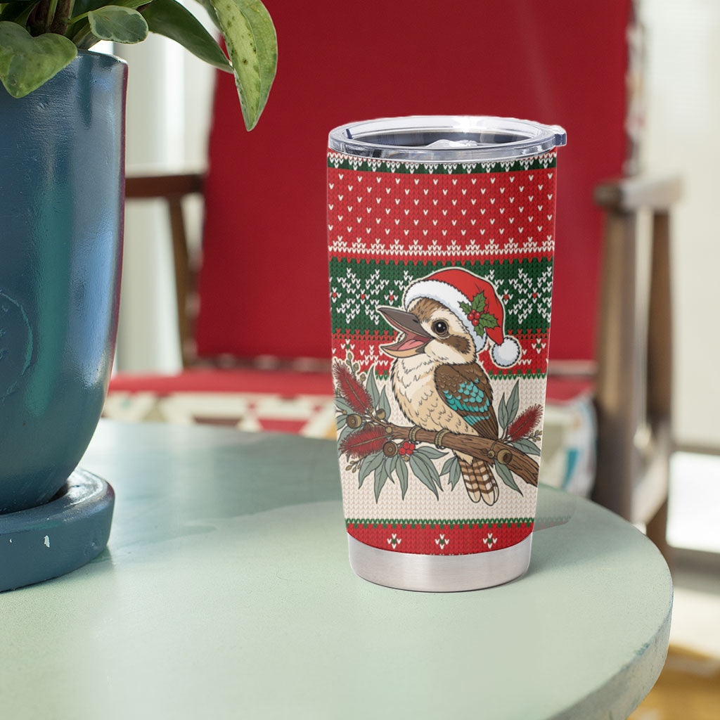 Aussie Kookaburra Christmas Tumbler Cup Festive Knitted Pattern Inspired