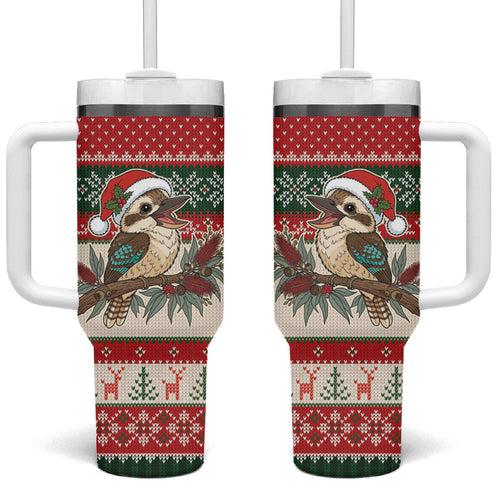 Aussie Kookaburra Christmas Tumbler With Handle Festive Knitted Pattern Inspired