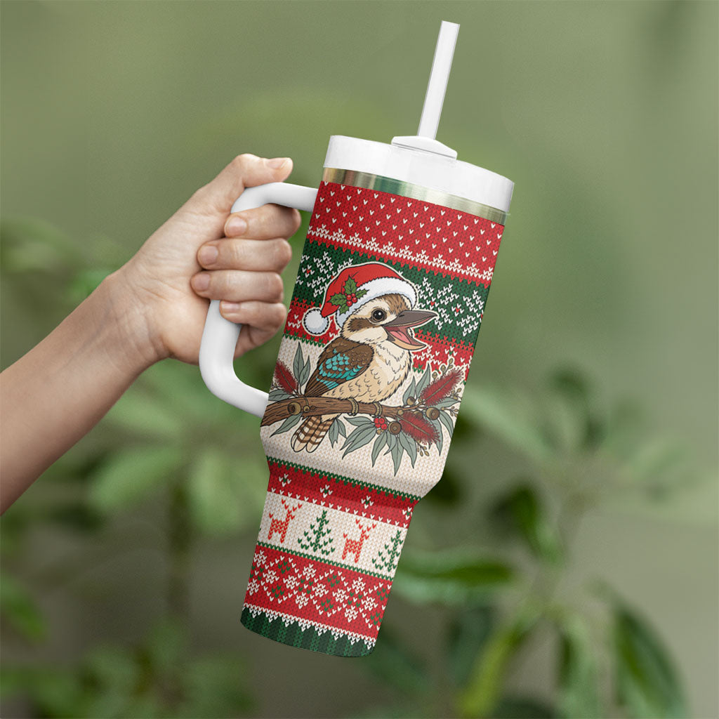 Aussie Kookaburra Christmas Tumbler With Handle Festive Knitted Pattern Inspired