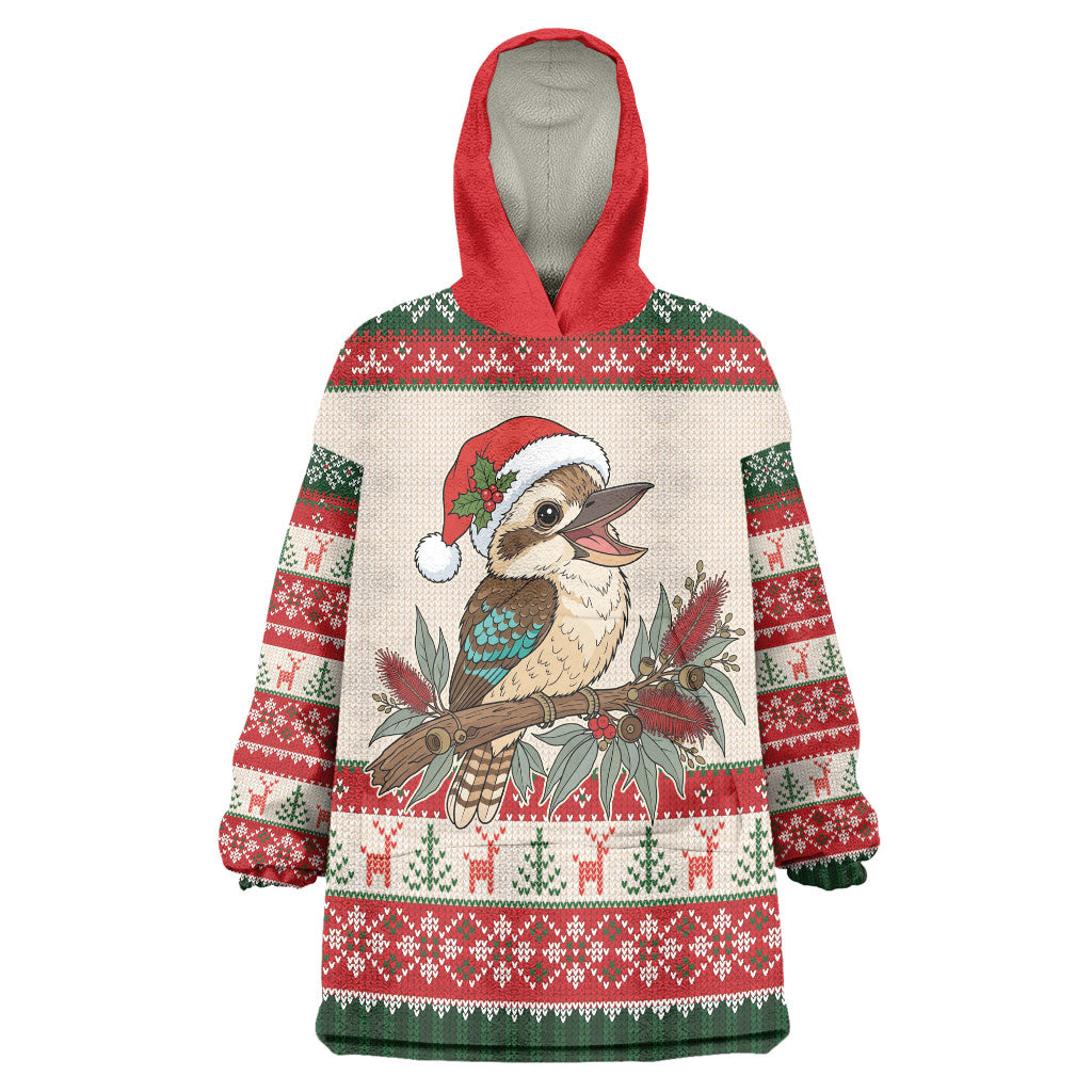 Aussie Kookaburra Christmas Wearable Blanket Hoodie Festive Knitted Pattern Inspired