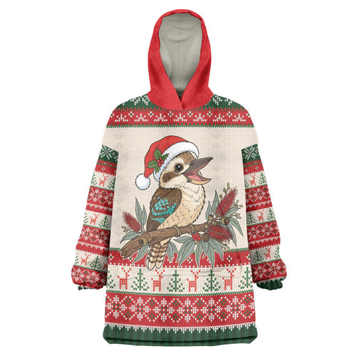 Aussie Kookaburra Christmas Wearable Blanket Hoodie Festive Knitted Pattern Inspired