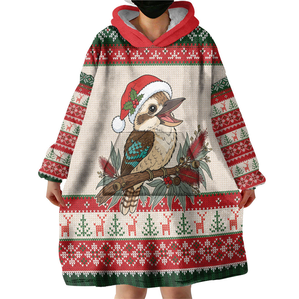 Aussie Kookaburra Christmas Wearable Blanket Hoodie Festive Knitted Pattern Inspired