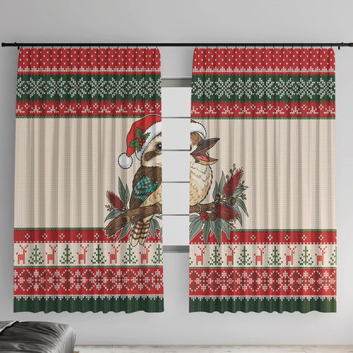 Aussie Kookaburra Christmas Window Curtain Festive Knitted Pattern Inspired