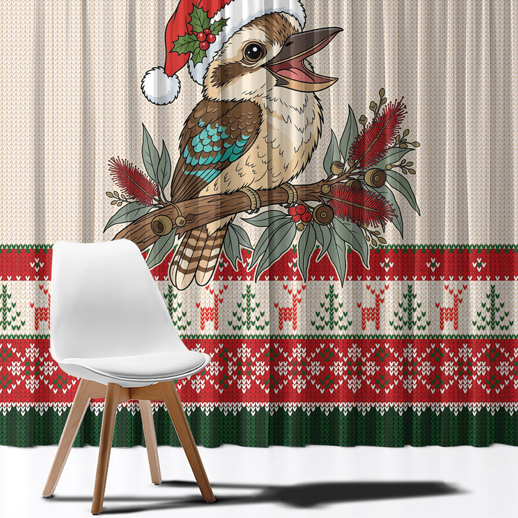 Aussie Kookaburra Christmas Window Curtain Festive Knitted Pattern Inspired