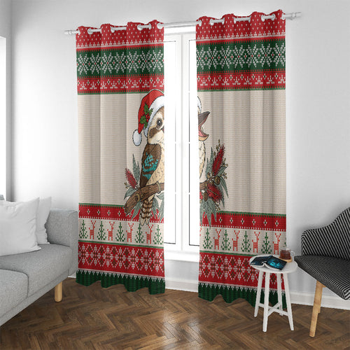 Aussie Kookaburra Christmas Window Curtain Festive Knitted Pattern Inspired