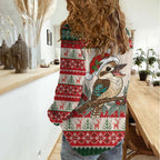 Aussie Kookaburra Christmas Women Casual Shirt Festive Knitted Pattern Inspired