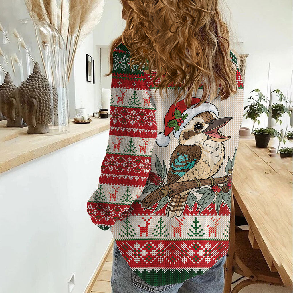 Aussie Kookaburra Christmas Women Casual Shirt Festive Knitted Pattern Inspired