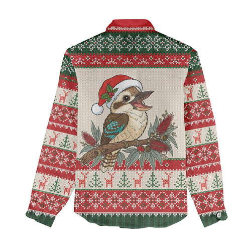 Aussie Kookaburra Christmas Women Casual Shirt Festive Knitted Pattern Inspired