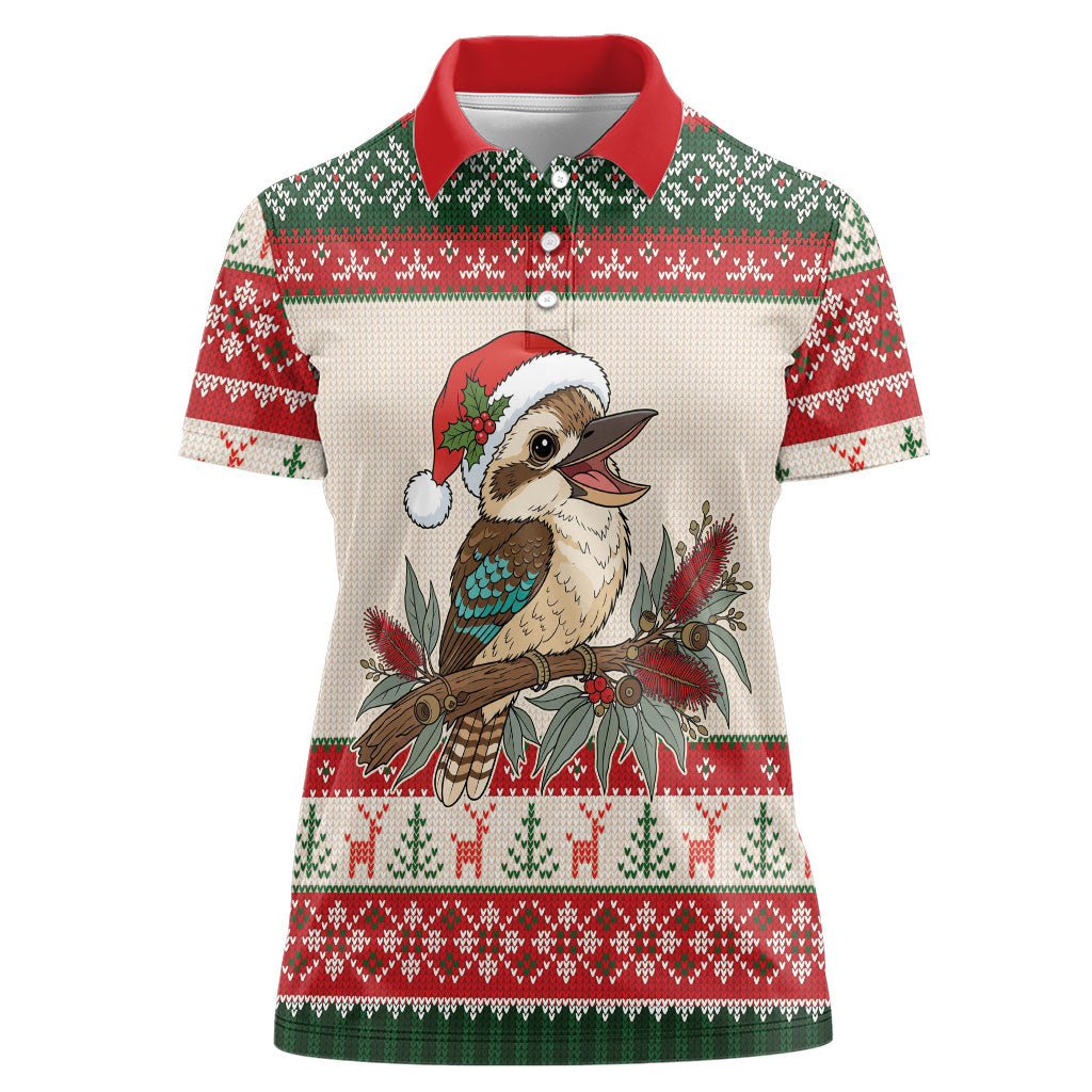 Aussie Kookaburra Christmas Women Polo Shirt Festive Knitted Pattern Inspired