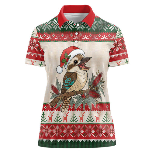 Aussie Kookaburra Christmas Women Polo Shirt Festive Knitted Pattern Inspired
