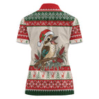 Aussie Kookaburra Christmas Women Polo Shirt Festive Knitted Pattern Inspired