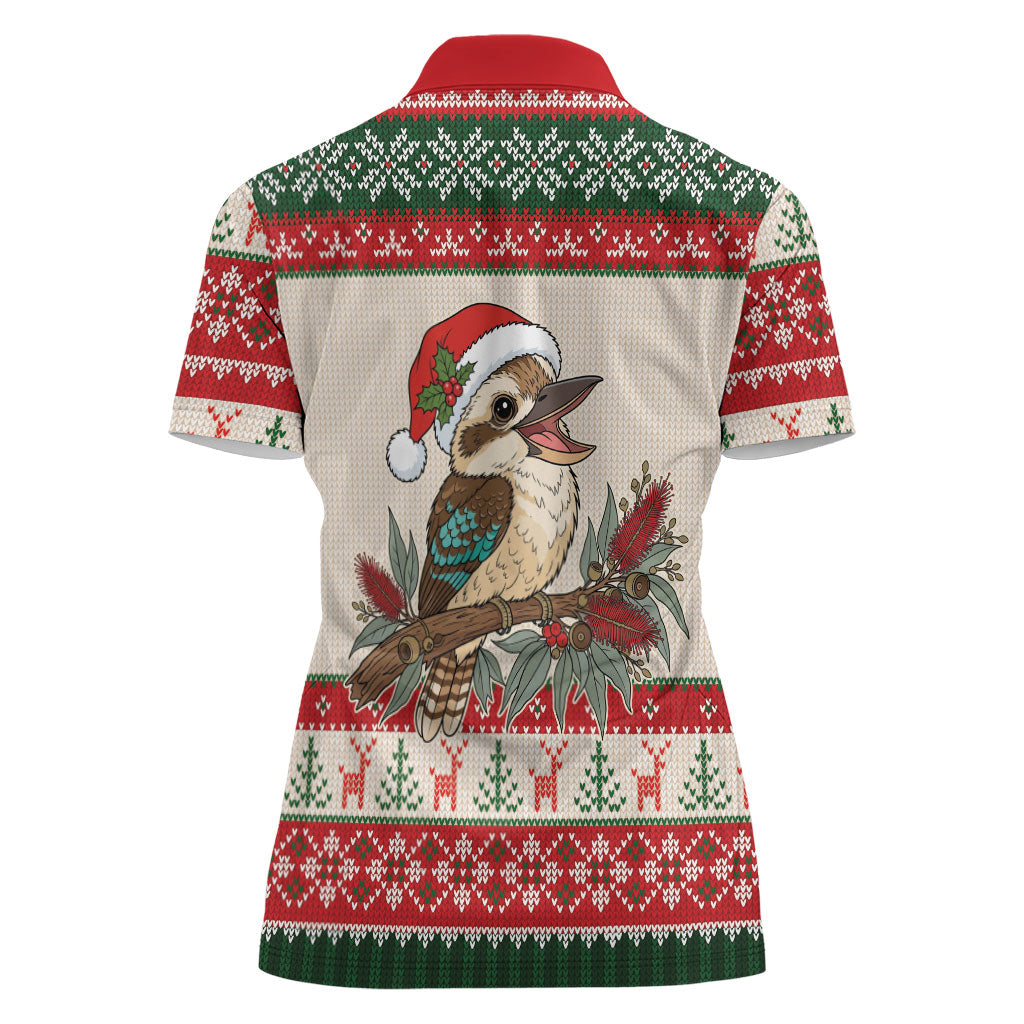 Aussie Kookaburra Christmas Women Polo Shirt Festive Knitted Pattern Inspired