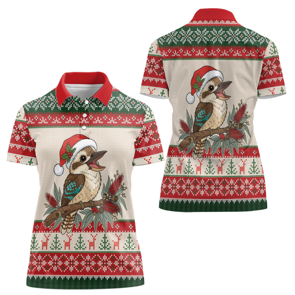 Aussie Kookaburra Christmas Women Polo Shirt Festive Knitted Pattern Inspired