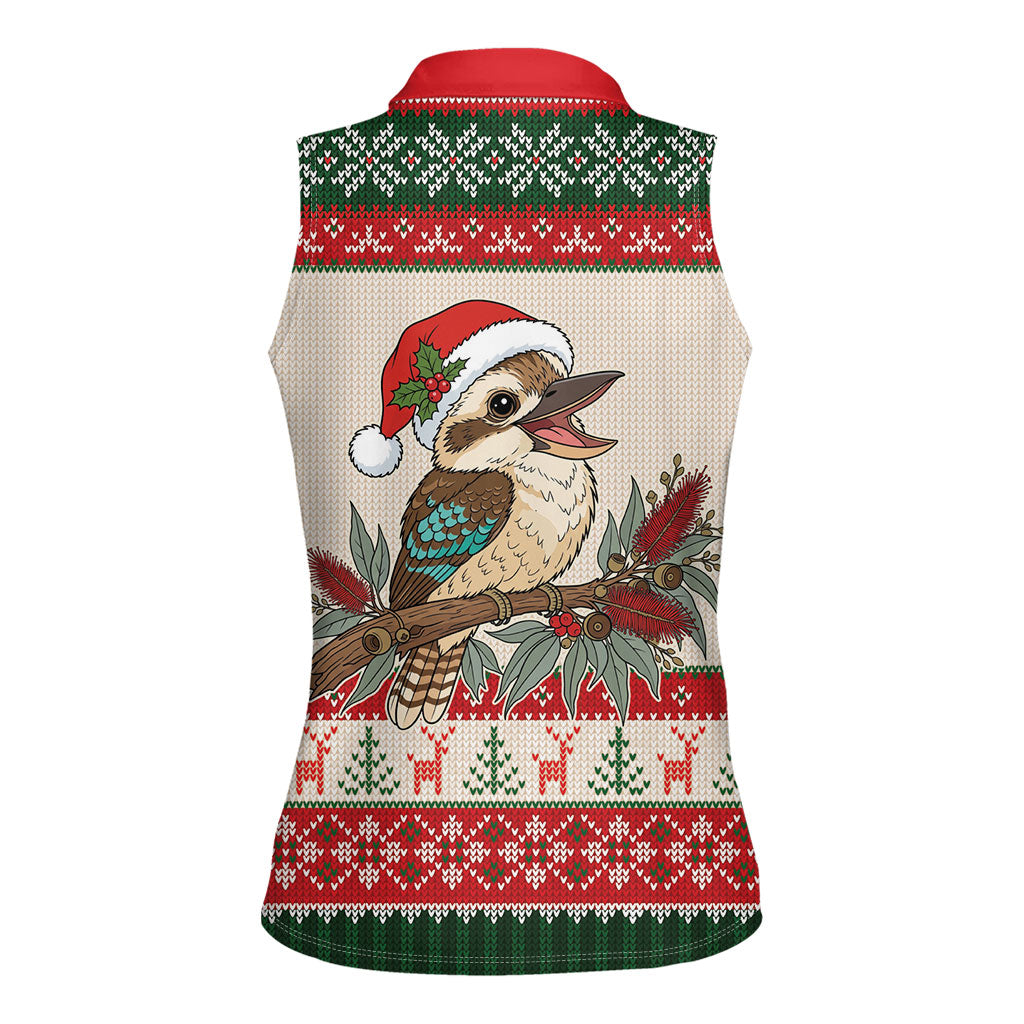 Aussie Kookaburra Christmas Women Sleeveless Polo Shirt Festive Knitted Pattern Inspired