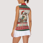 Aussie Kookaburra Christmas Women Sleeveless Polo Shirt Festive Knitted Pattern Inspired