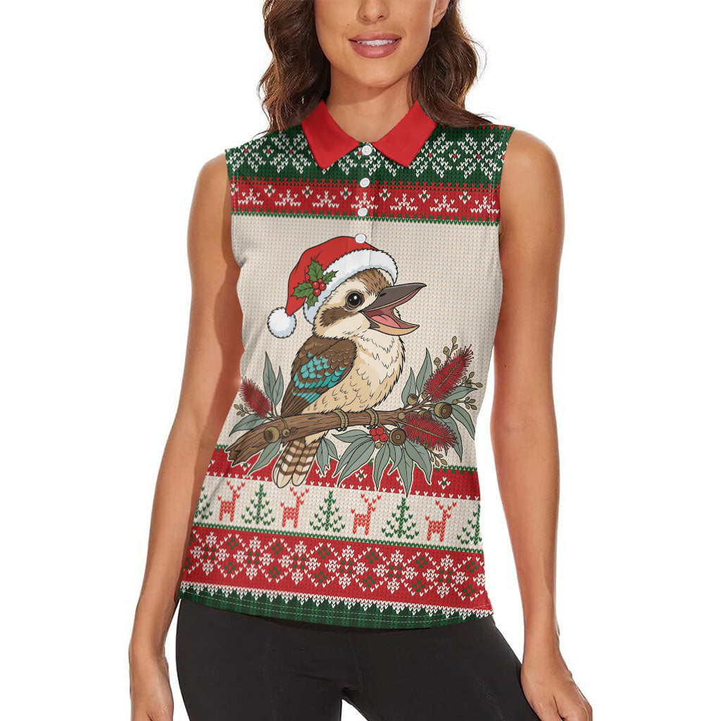 Aussie Kookaburra Christmas Women Sleeveless Polo Shirt Festive Knitted Pattern Inspired