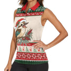 Aussie Kookaburra Christmas Women Sleeveless Polo Shirt Festive Knitted Pattern Inspired