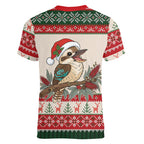 Aussie Kookaburra Christmas Women V-Neck T-Shirt Festive Knitted Pattern Inspired