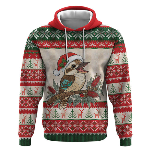 Aussie Kookaburra Christmas Zip Hoodie Festive Knitted Pattern Inspired
