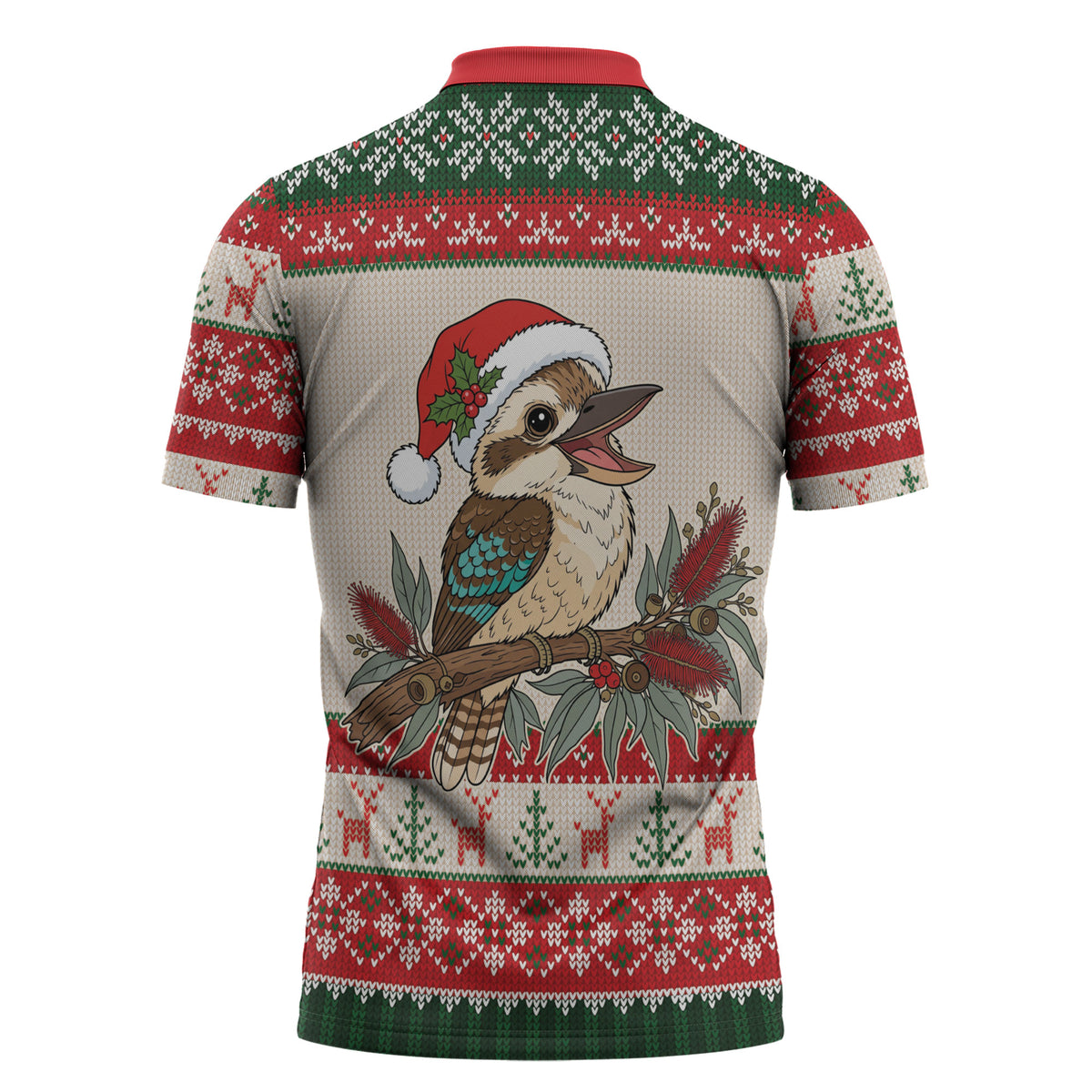 Aussie Kookaburra Christmas Zipper Polo Shirt Festive Knitted Pattern Inspired