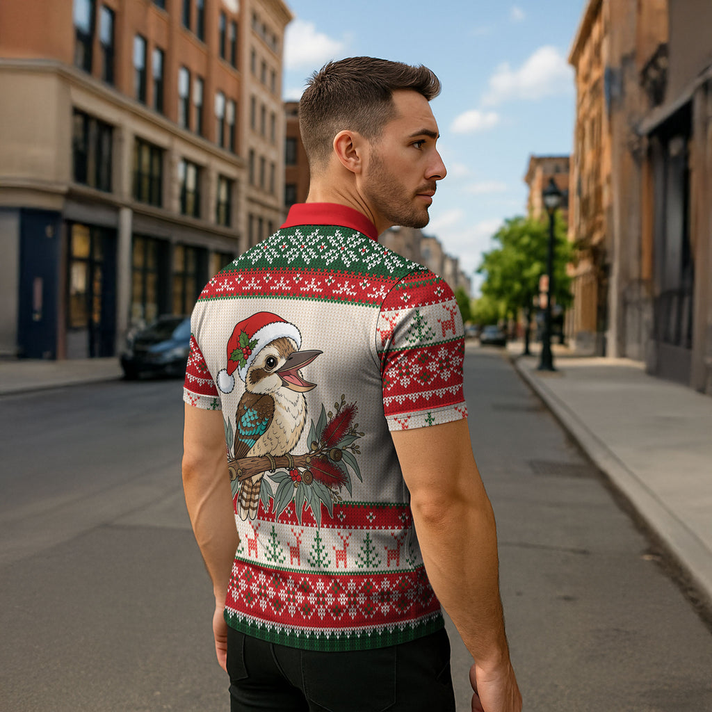 Aussie Kookaburra Christmas Zipper Polo Shirt Festive Knitted Pattern Inspired