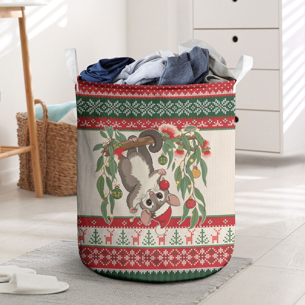 Aussie Sugar Glider Christmas Laundry Basket Festive Knitted Pattern Inspired