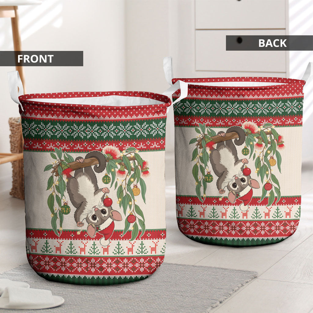 Aussie Sugar Glider Christmas Laundry Basket Festive Knitted Pattern Inspired