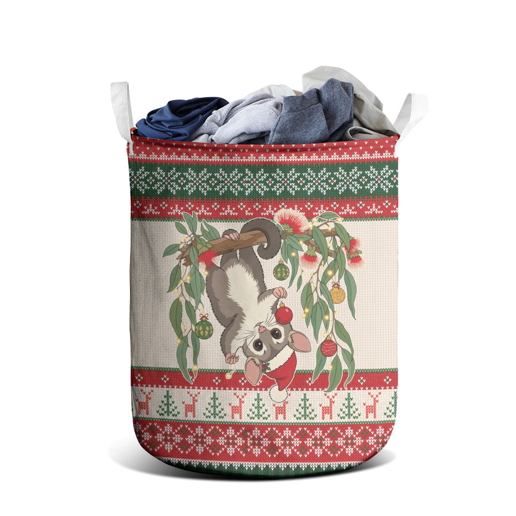 Aussie Sugar Glider Christmas Laundry Basket Festive Knitted Pattern Inspired