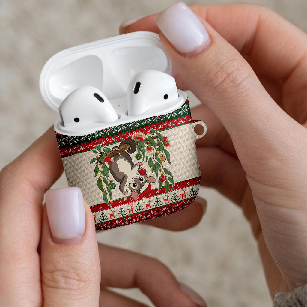 Aussie Sugar Glider Christmas AirPods Case Festive Knitted Pattern Inspired