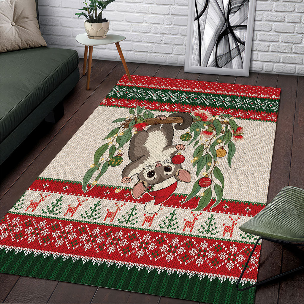Aussie Sugar Glider Christmas Area Rug Festive Knitted Pattern Inspired