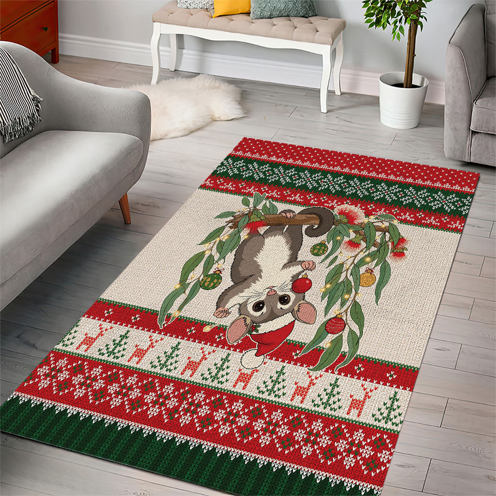Aussie Sugar Glider Christmas Area Rug Festive Knitted Pattern Inspired
