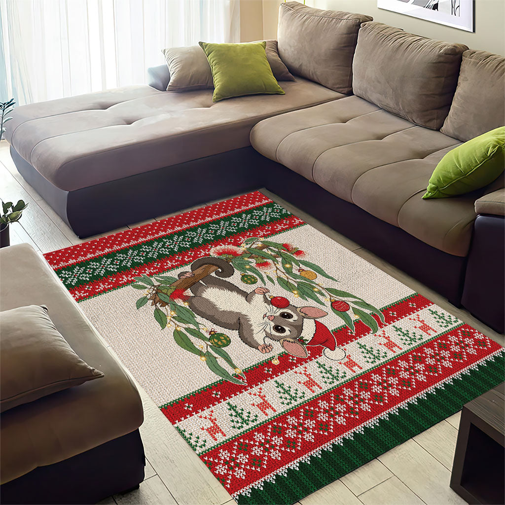Aussie Sugar Glider Christmas Area Rug Festive Knitted Pattern Inspired