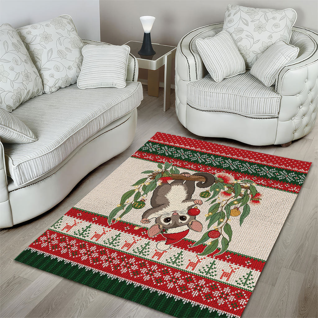 Aussie Sugar Glider Christmas Area Rug Festive Knitted Pattern Inspired