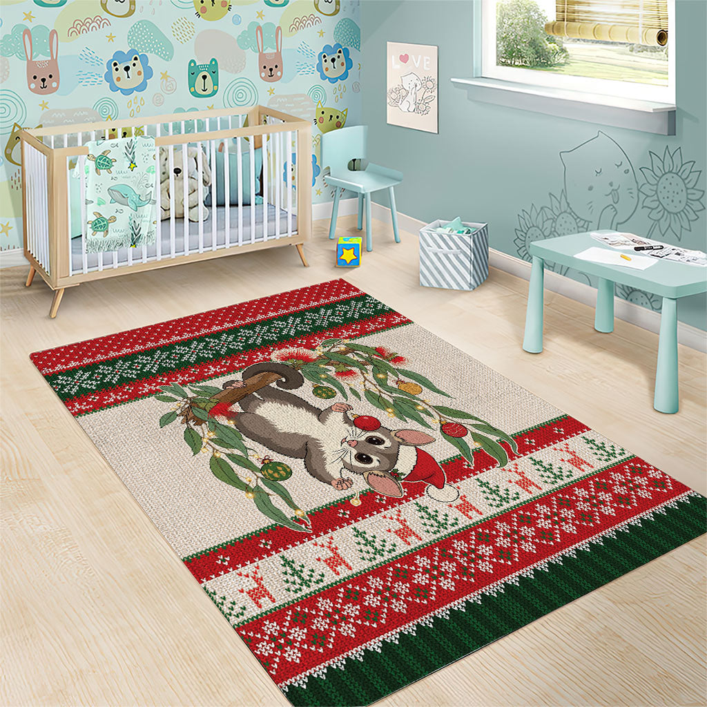 Aussie Sugar Glider Christmas Area Rug Festive Knitted Pattern Inspired