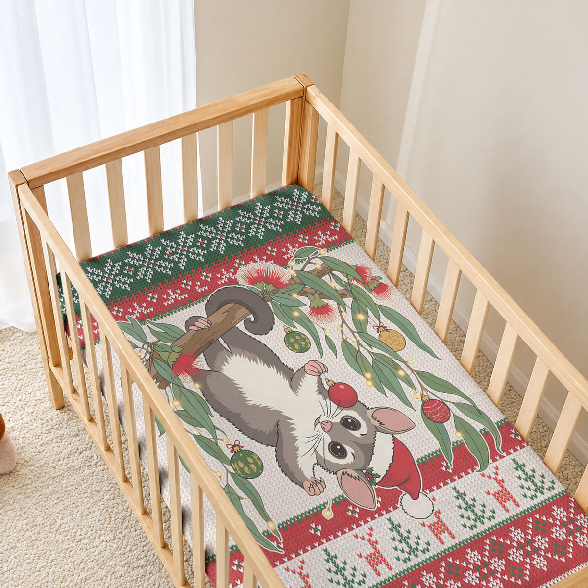 Aussie Sugar Glider Christmas Baby Bed Cover Festive Knitted Pattern Inspired