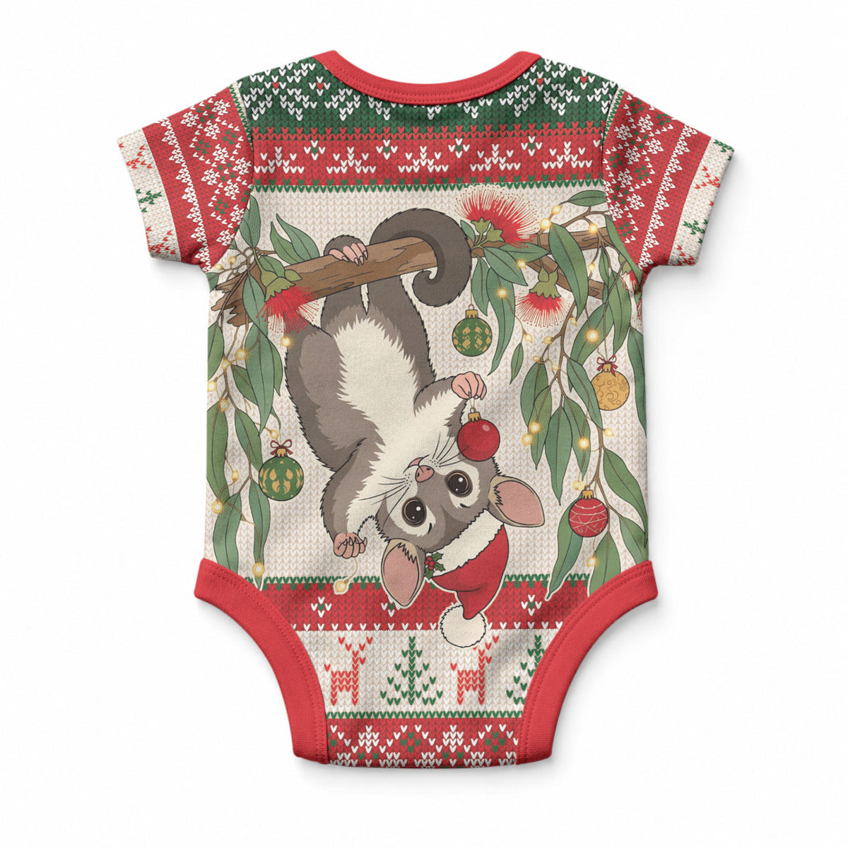 Aussie Sugar Glider Christmas Baby Onesie Festive Knitted Pattern Inspired