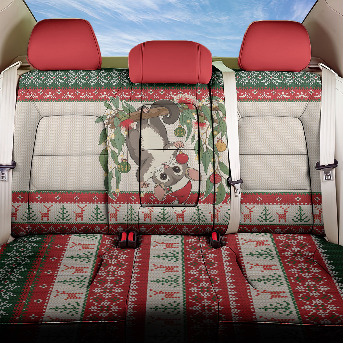 Aussie Sugar Glider Christmas Back Car Seat Cover Festive Knitted Pattern Inspired