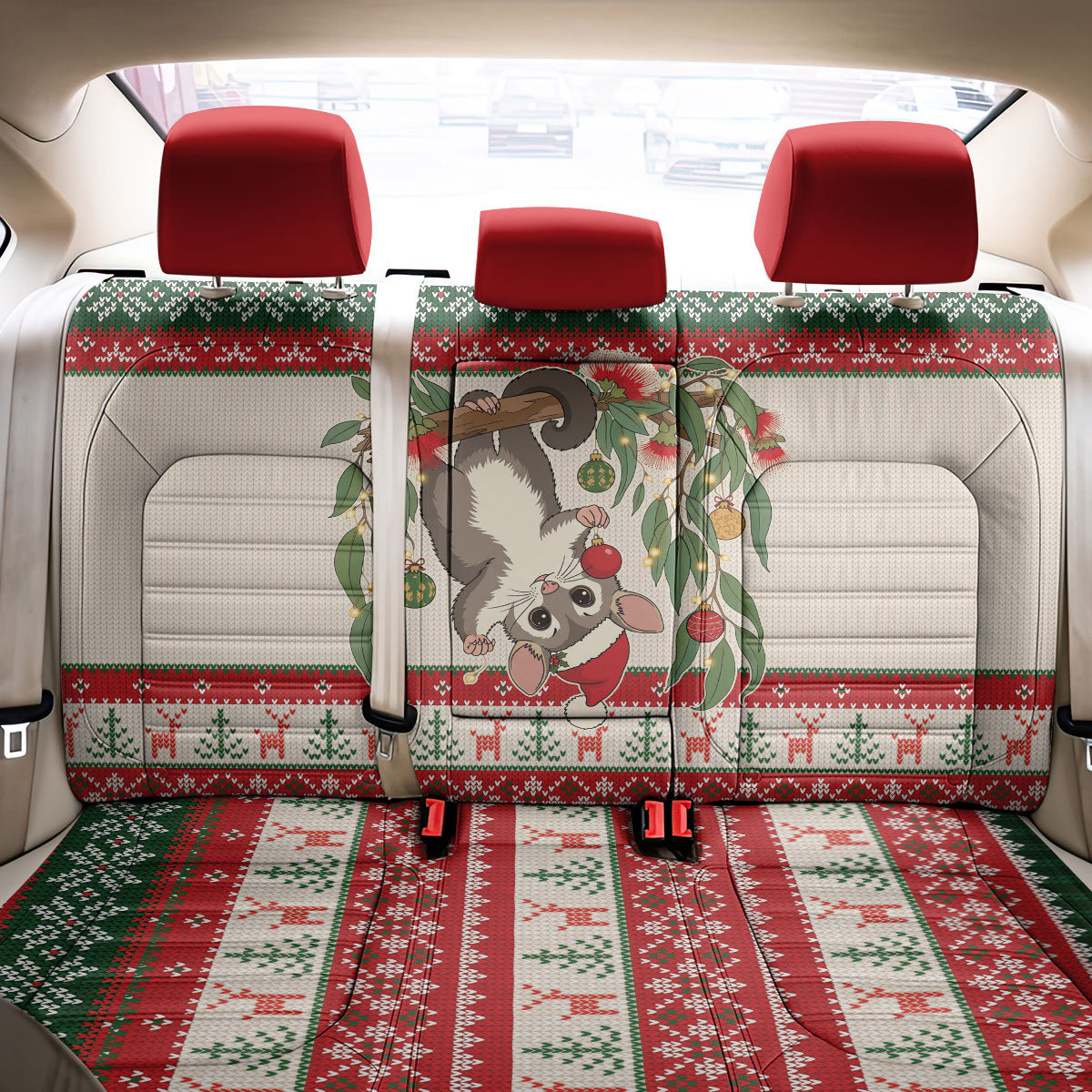 Aussie Sugar Glider Christmas Back Car Seat Cover Festive Knitted Pattern Inspired