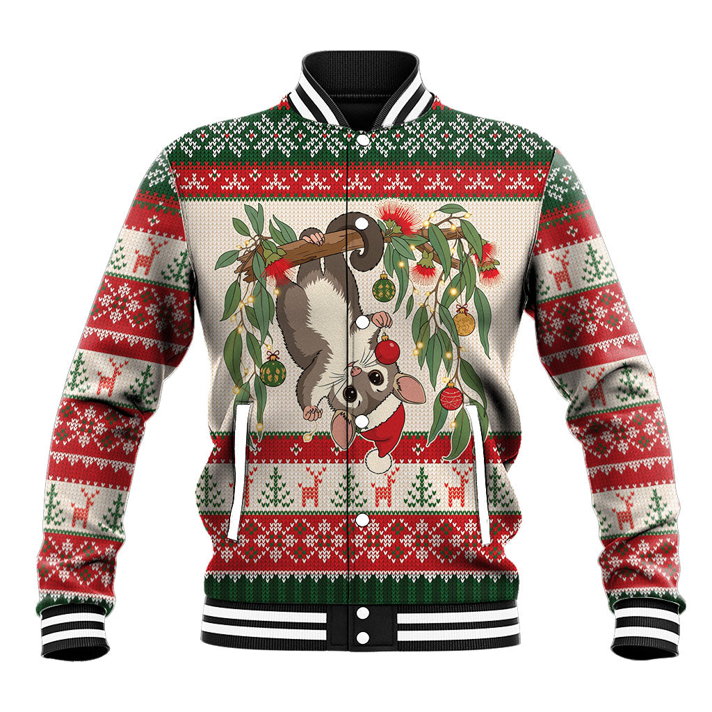 Aussie Sugar Glider Christmas Baseball Jacket Festive Knitted Pattern Inspired