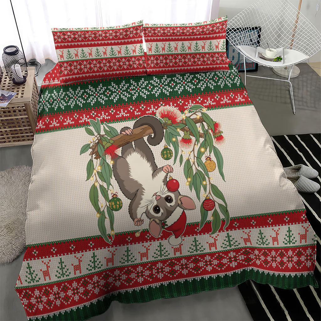 Aussie Sugar Glider Christmas Bedding Set Festive Knitted Pattern Inspired