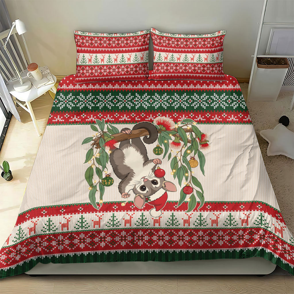 Aussie Sugar Glider Christmas Bedding Set Festive Knitted Pattern Inspired