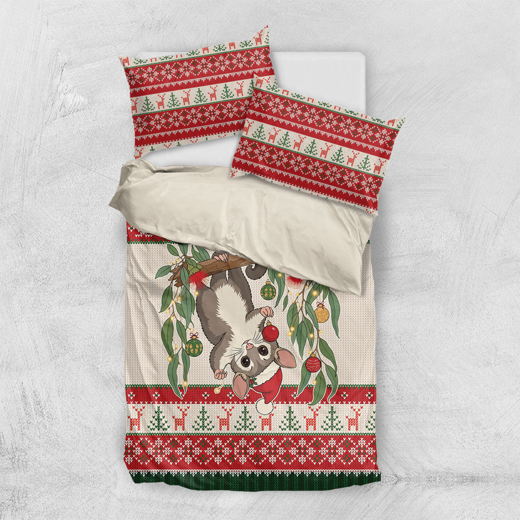 Aussie Sugar Glider Christmas Bedding Set Festive Knitted Pattern Inspired