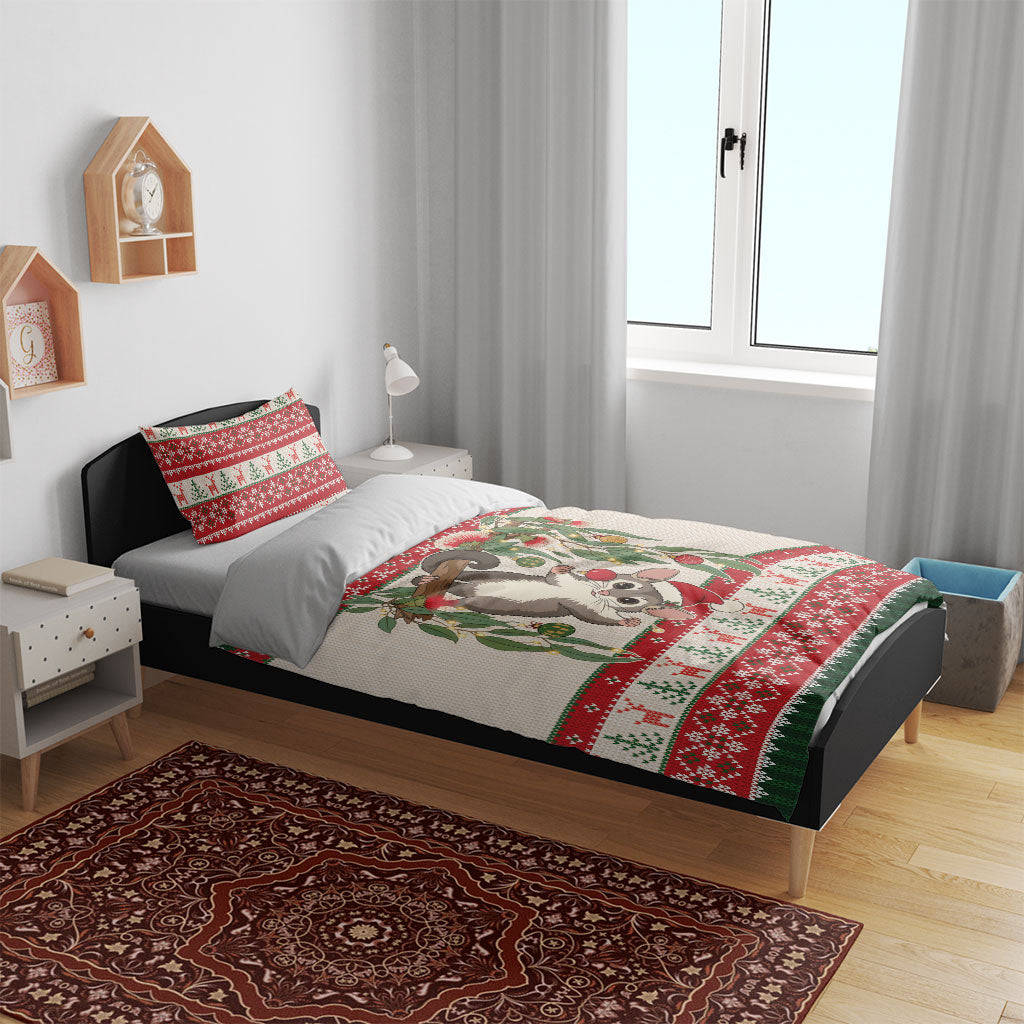Aussie Sugar Glider Christmas Bedding Set Festive Knitted Pattern Inspired