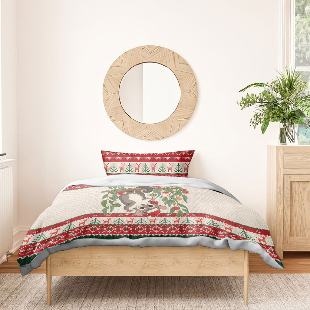 Aussie Sugar Glider Christmas Bedding Set Festive Knitted Pattern Inspired