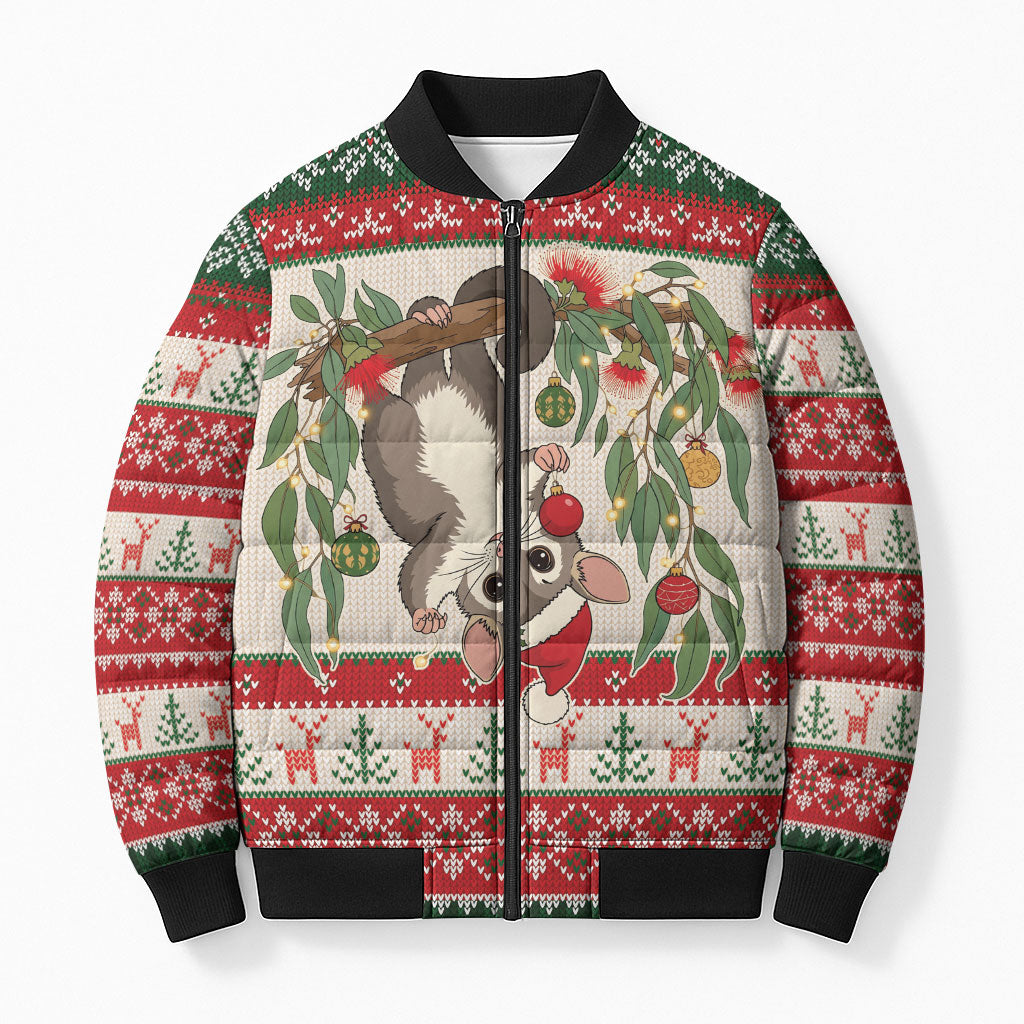 Aussie Sugar Glider Christmas Bomber Puffer Jacket Festive Knitted Pattern Inspired