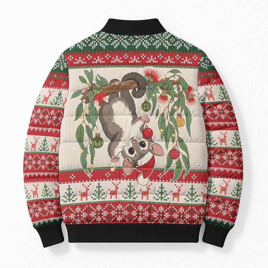 Aussie Sugar Glider Christmas Bomber Puffer Jacket Festive Knitted Pattern Inspired