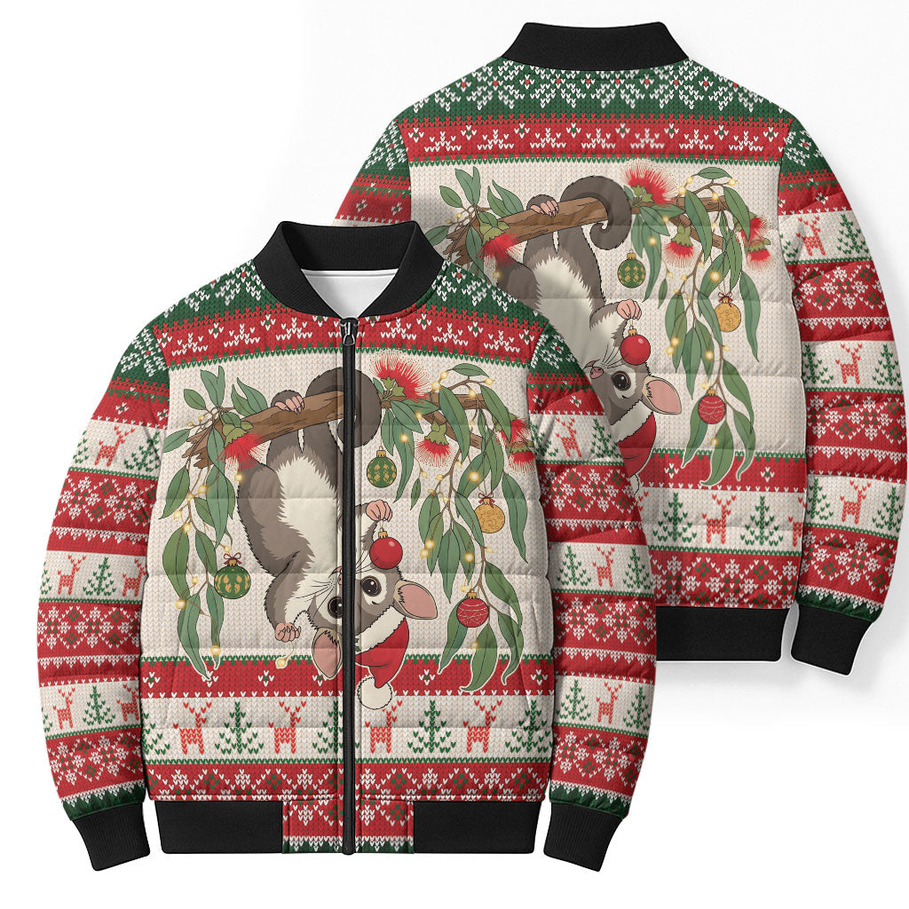 Aussie Sugar Glider Christmas Bomber Puffer Jacket Festive Knitted Pattern Inspired