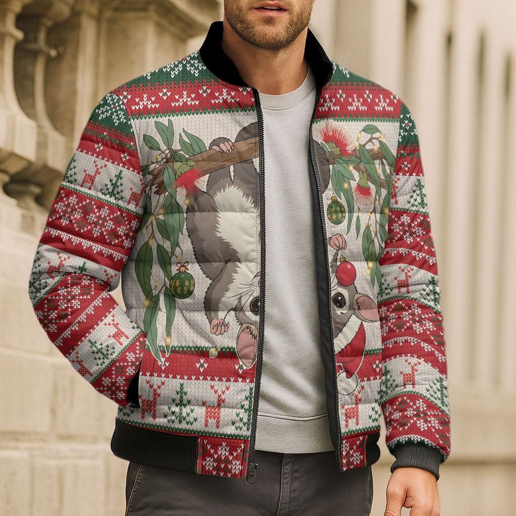Aussie Sugar Glider Christmas Bomber Puffer Jacket Festive Knitted Pattern Inspired