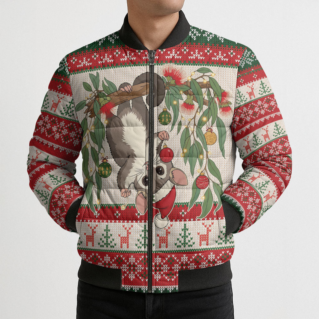 Aussie Sugar Glider Christmas Bomber Puffer Jacket Festive Knitted Pattern Inspired