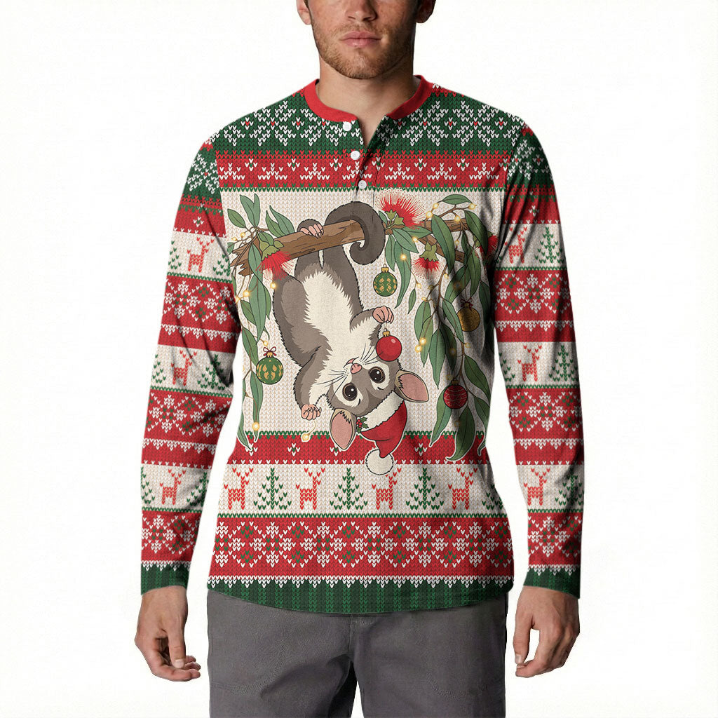 Aussie Sugar Glider Christmas Button Sweatshirt Festive Knitted Pattern Inspired